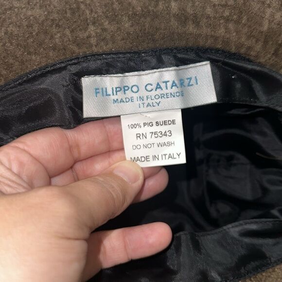 FILIPPO CATARZI VINTAGE CHOCOLATE BROWN SUEDE BUCKET HAT - Picture 5 of 8